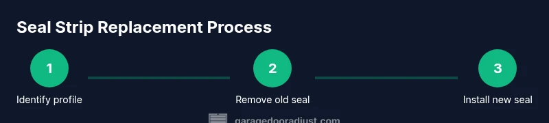 Process diagram showing steps to replace a garage door seal strip