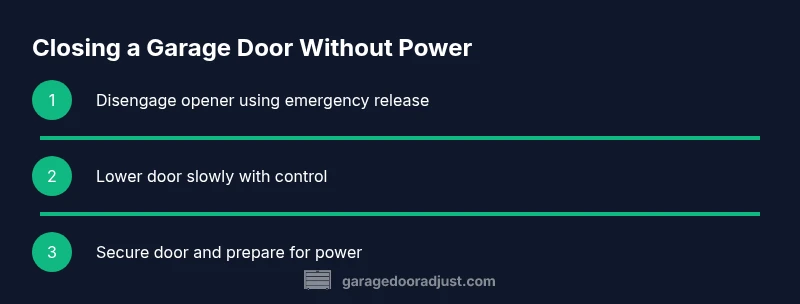 Process infographic showing how to close a garage door without power