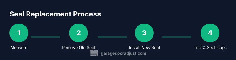 Process diagram showing steps to replace an overhead garage door bottom seal