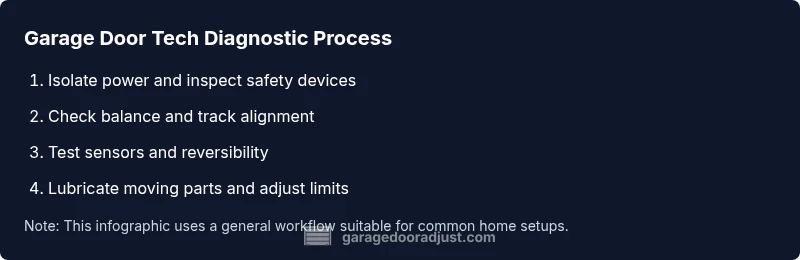 Process infographic showing steps to diagnose a garage door tech issue