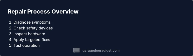 Process infographic showing steps to repair a garage door