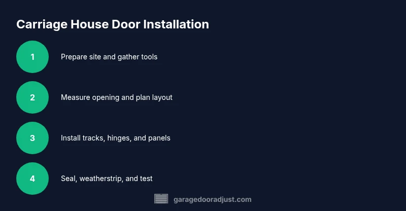 Process infographic showing four steps to install a carriage house garage door