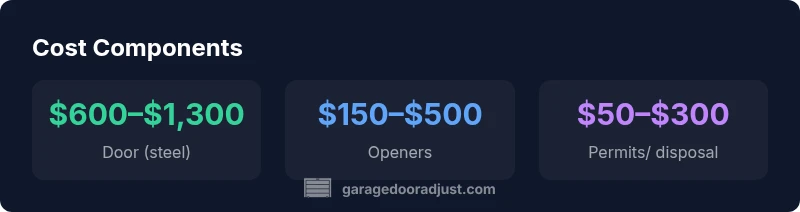 Infographic showing cost components for a new garage door installation