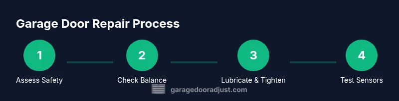 Process illustration showing steps to repair a garage door