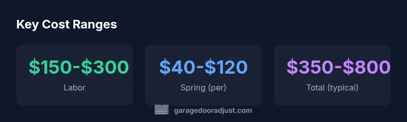 Infographic showing cost ranges for spring replacement with labor, spring price, and total cost