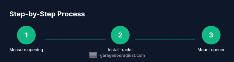 Infographic showing a three-step process for installing a new garage door system