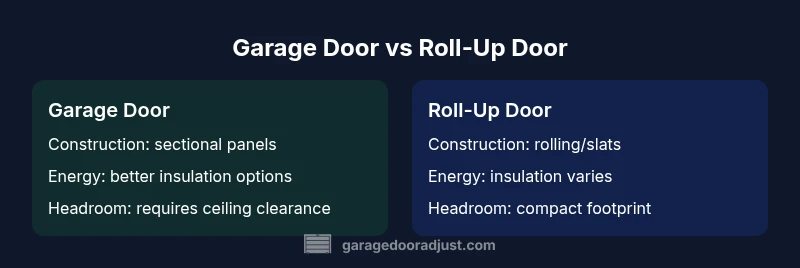 Comparison infographic showing garage door vs roll-up door features