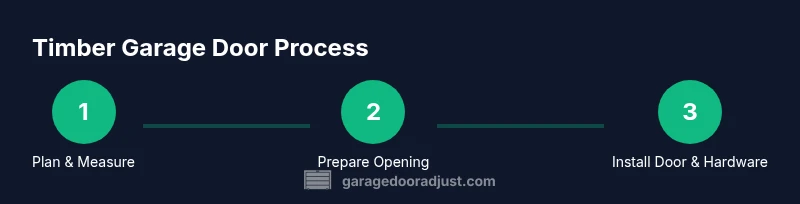 Process infographic showing timber garage door installation and maintenance steps