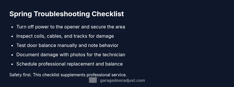 Checklist infographic for diagnosing garage door spring issues
