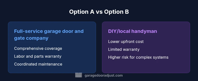 Infographic comparing full-service vs DIY garage door and gate options