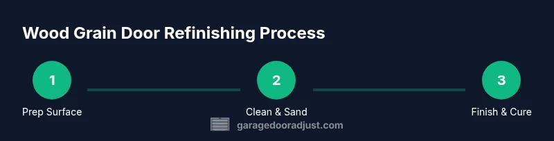 Process infographic showing wood grain door refinishing steps