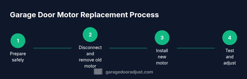 Process diagram showing four steps of garage door motor replacement.