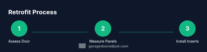 Diagram of retrofitting faux window inserts on a garage door