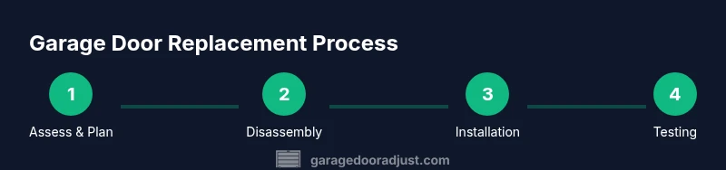 Process diagram showing garage door replacement steps