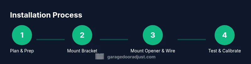 Infographic showing four-step installation process for LiftMaster 8500 wall-mounted garage door opener