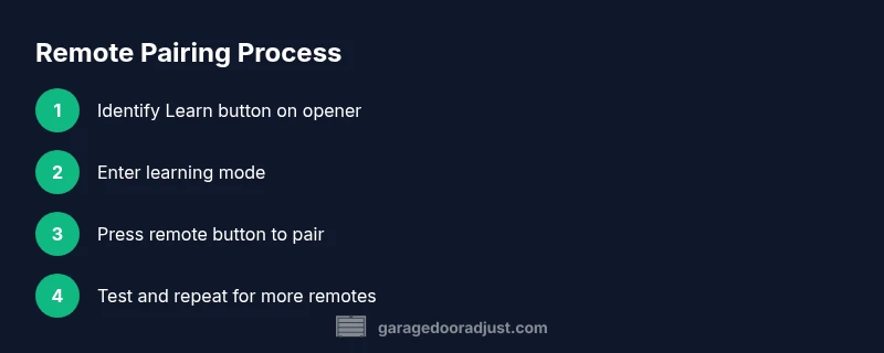 Infographic showing the remote pairing steps from Learn button to testing