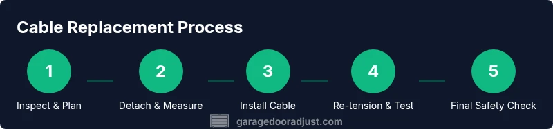 Infographic showing a step-by-step process to replace a garage door cable