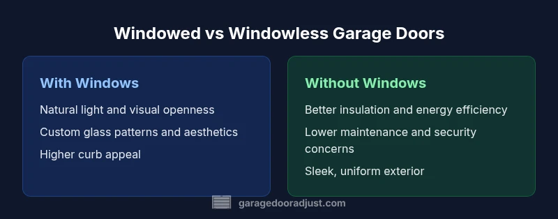 Comparison of windowed vs windowless garage doors showing light and energy differences