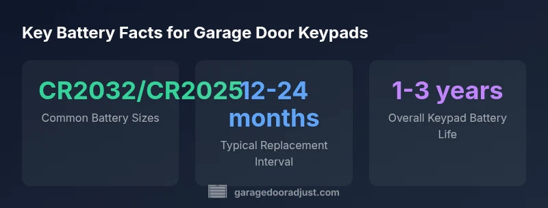 Infographic showing common keypad battery sizes and replacement intervals.